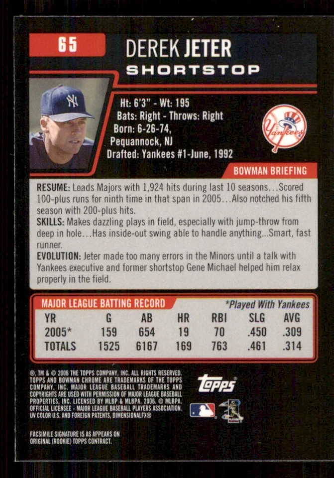 2006 Bowman Chrome #65 Derek Jeter - Image 2 of 2