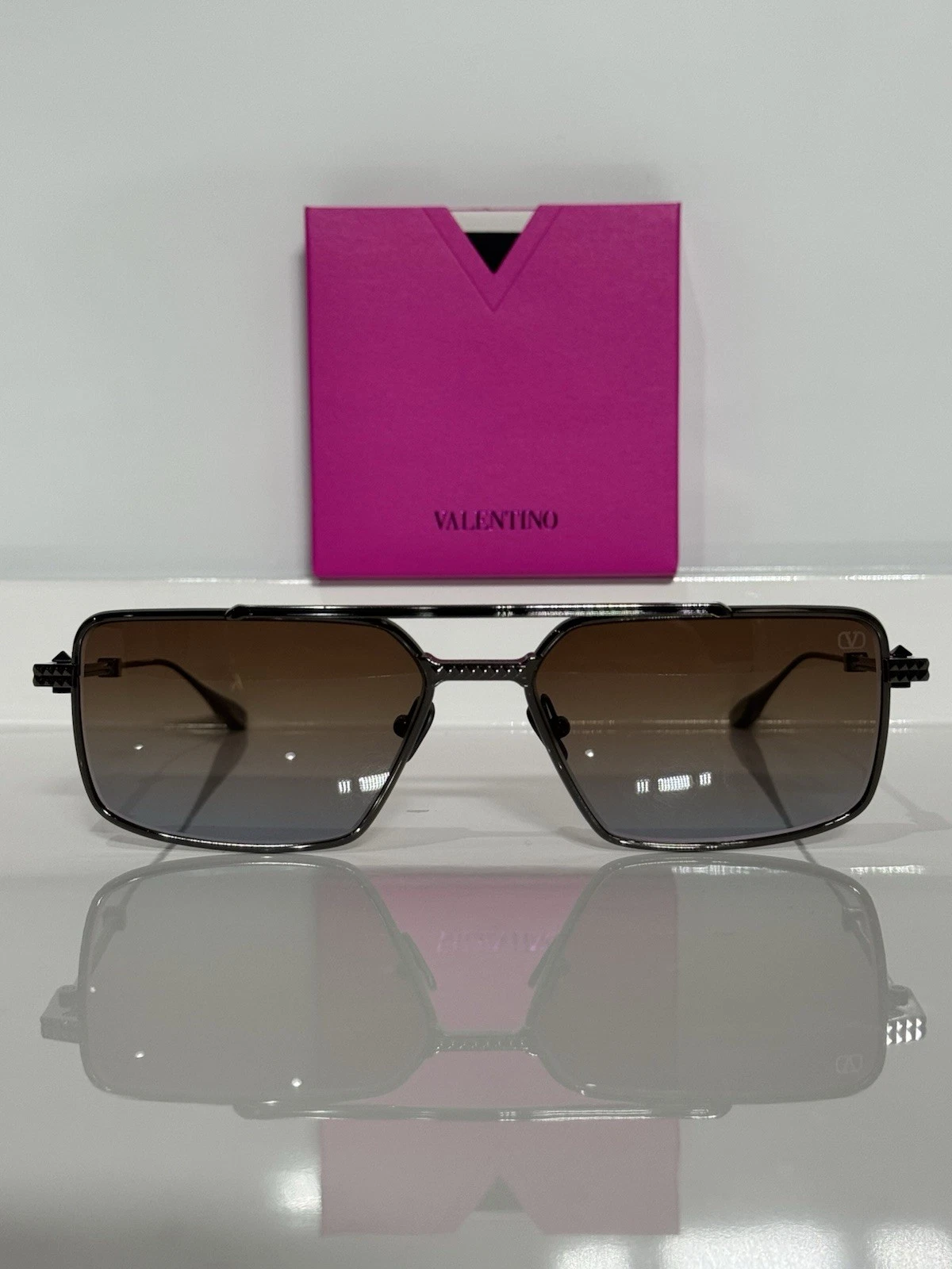 Valentino — Valentino V-Sei VLS-111C-58 Gunmetal Titanium Square Men’s Sunglasses