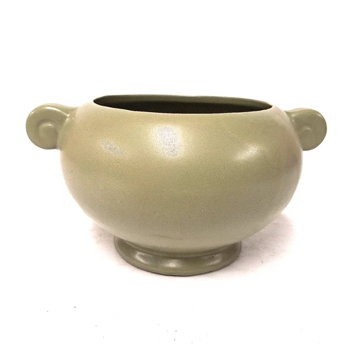 McCoy Floraline Planter #452 Matte Green Scroll Handle Art Pottery USA