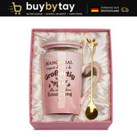 Kaffeetasse 400Ml Rosa Marmor Mit Goldaufdruck Deckel LöFfel Geschenk FüR Damen