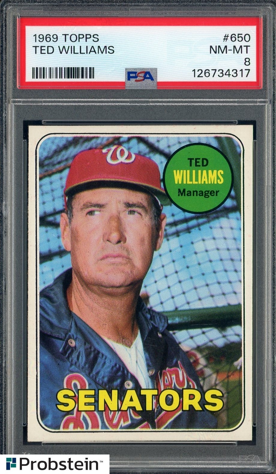 1969 Topps Baseball #650 Ted Williams HOF Washington Senators PSA 8 NM-MT