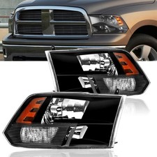 Fit 09-18 Dodge Ram 1500 2500 3500 Black Amber Headlights Quad Style Head Lamp Fit 09-18 Dodge Ram 1500 2500 3500 Black Amber Headlights Quad Style Head Lamp