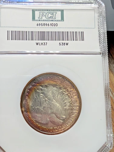 1937-P Rainbow Toned Bu Liberty Walking Silver Half Dollar!  Pci Beautiful Coin