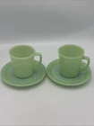 Vtg 2 Fire King Jadeite Green Glass D Handle Coffee Mug Saucer 1950