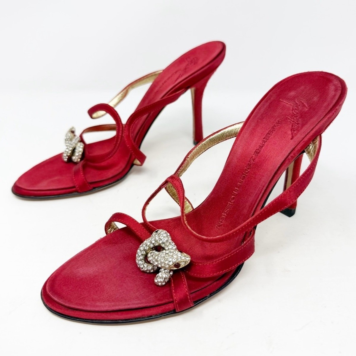 Giuseppe Zanotti Red Snake Crystal Strappy Sandal Heels Womens
