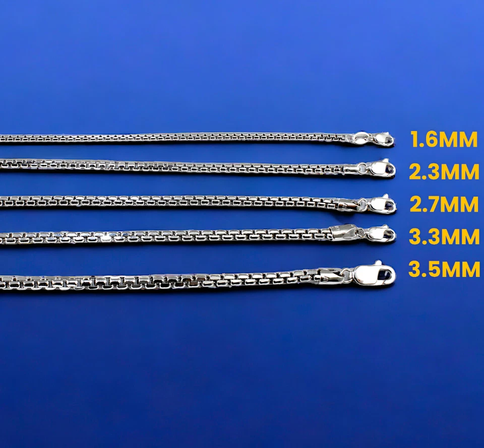 Collar pulsera cadena caja redonda veneciana oro blanco 14K real 7"-30" 1,5 mm-4 mm Foto 2 de 4