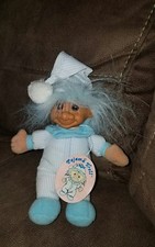 Russ Pajama Troll Striped Blue PJ'S with hat and original tag 7" TROLL DOLL