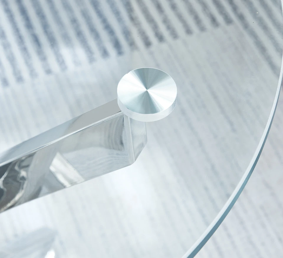 Moderna mesa de centro redonda de vidrio templado de 35,43" con patas plateadas de acero inoxidable Foto 4 de 4