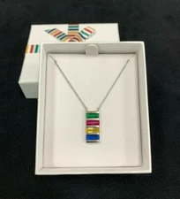 NEW Hudson's Bay Company Sterling Silver  HBC Stripes Crystal Pendant Necklace