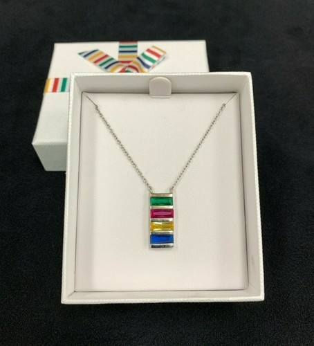 NEW Hudson's Bay Company Sterling Silver HBC Stripes Crystal Pendant Necklace - 第 1/5 張圖片