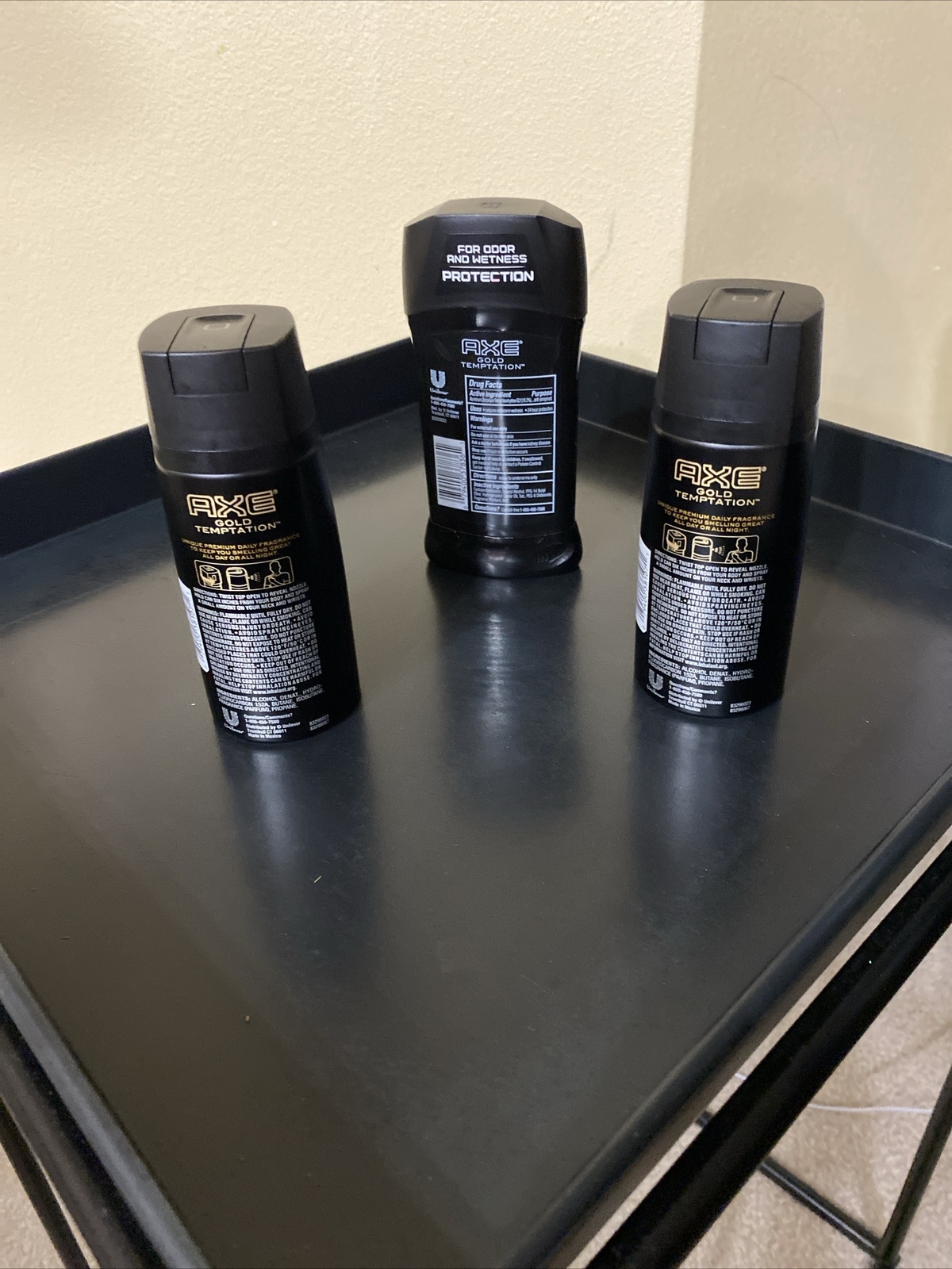 NEW 2 AXE Gold Temptation Body Spray 4 oz and 1 Gold Stick Deodorant 3 oz