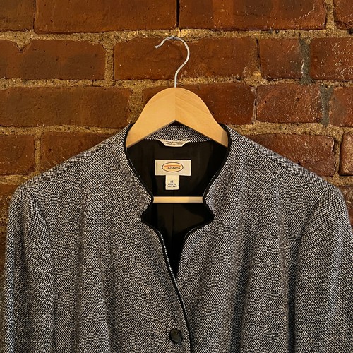 Vintage 90s Talbots Tweed Blazer Women's 12 Black Gray Donegal Wool Speckle - Picture 2 of 12