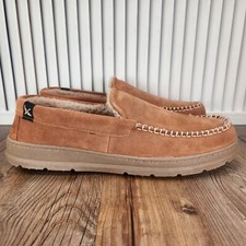 Eddie Bauer Loudon Men Sz 9.5 - 10.5 L Brown Suede Memory Foam Faux Fur Slippers