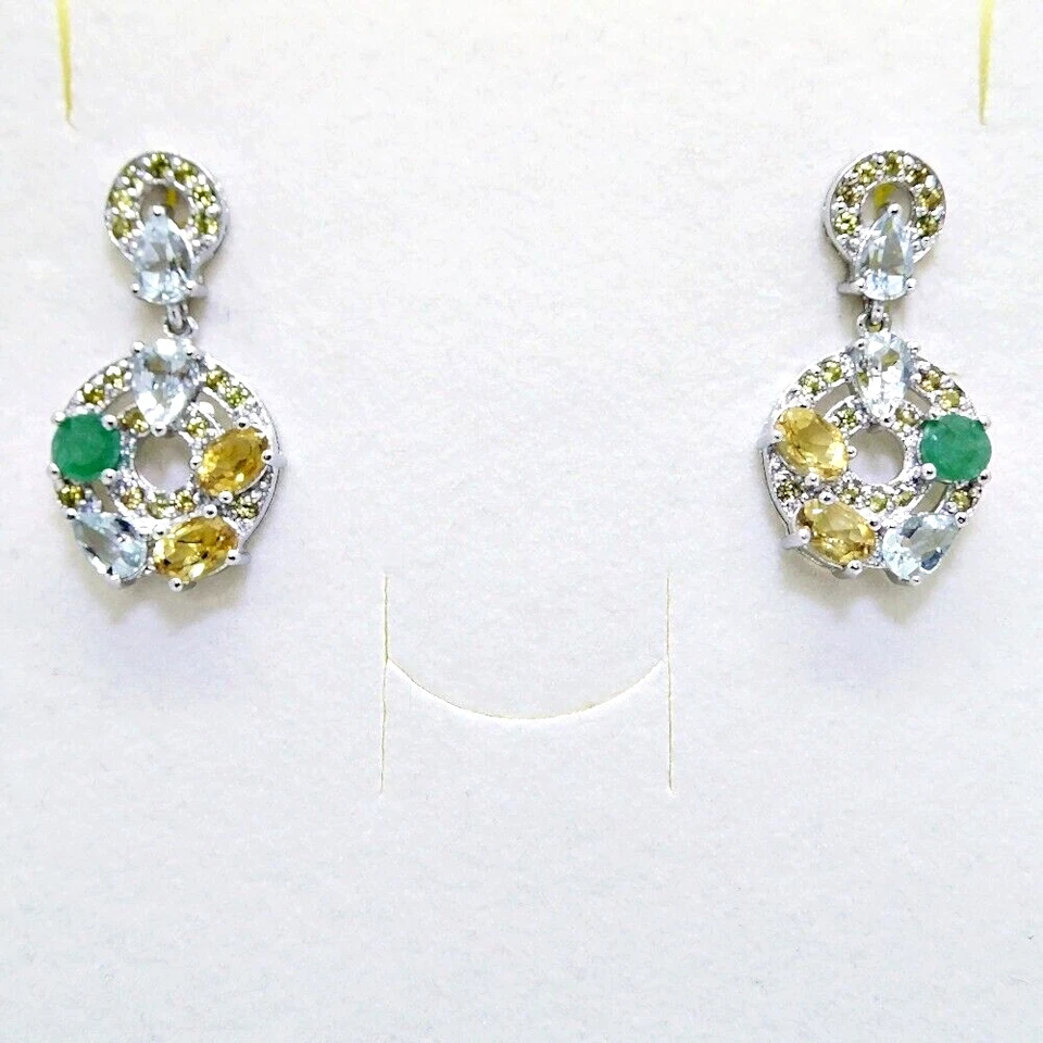 Oval Citrin Aquamarin Smaragd Saphir Ohrringe 925 Silber 585 Weißgold vergoldet - Bild 3 von 4