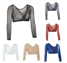 Women's Mesh See Through Crop Tops Sheer Seamless Arm Shaper Shirt Blouse Shrugs