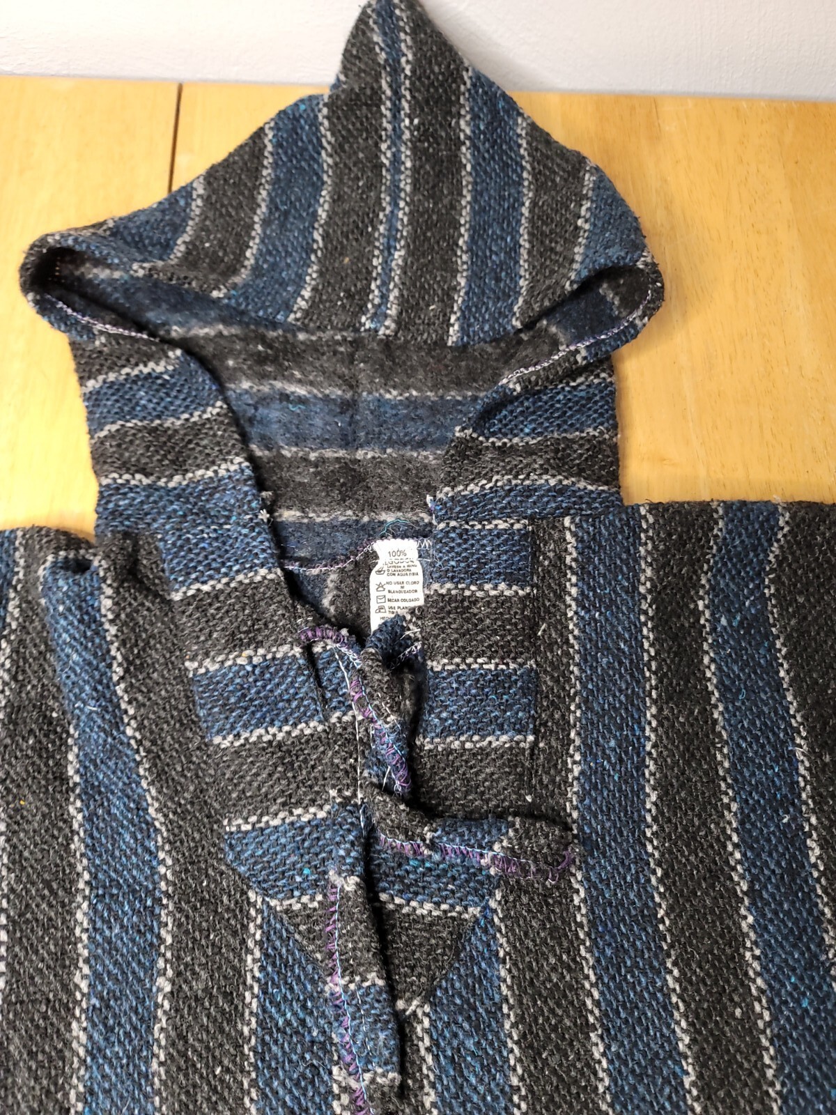 MEXICAN BAJA HOODIE PONCHO AUTHENTIC MEDIUM Dark Blue… Gem