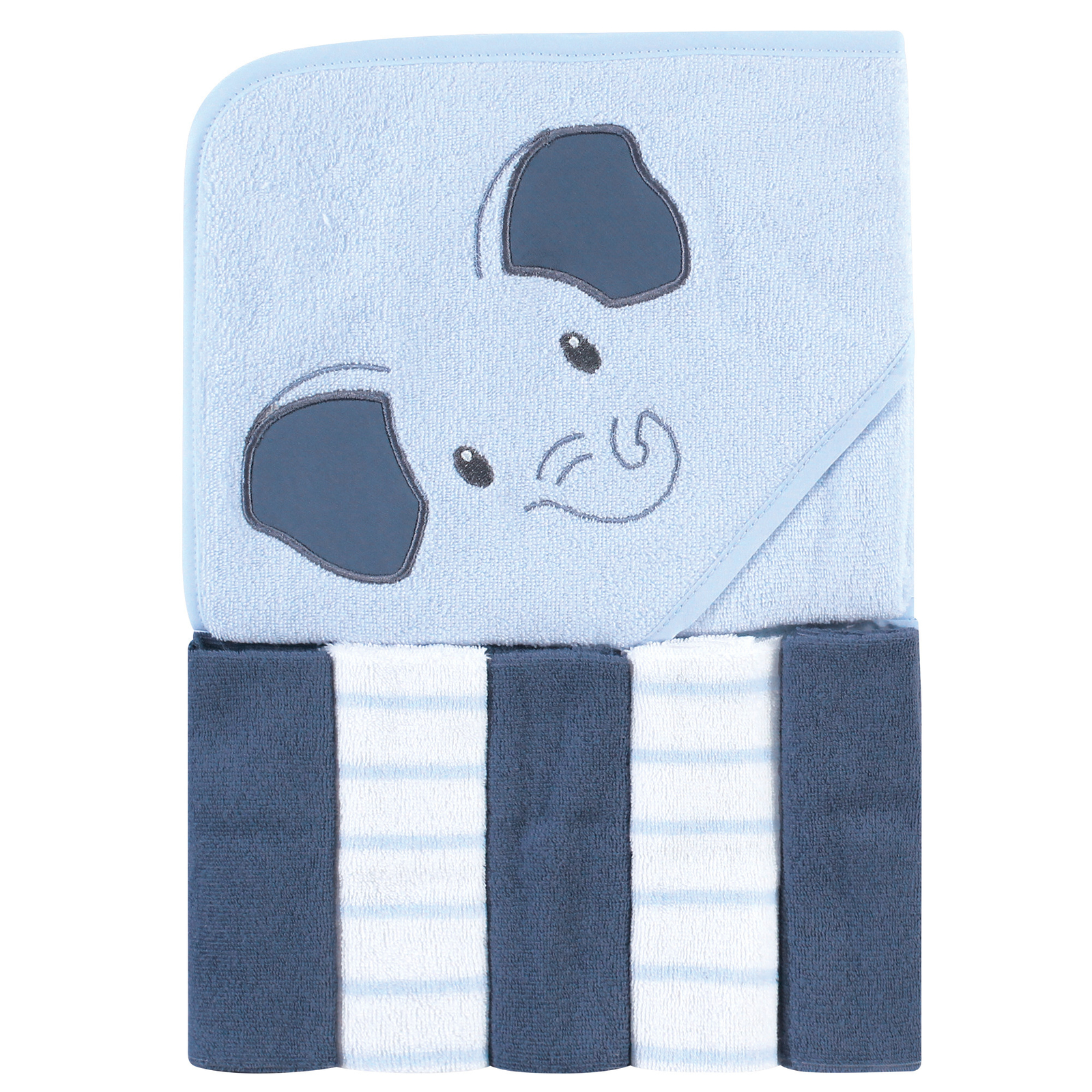 And Five Washcloths, Blue Elephant, One Size