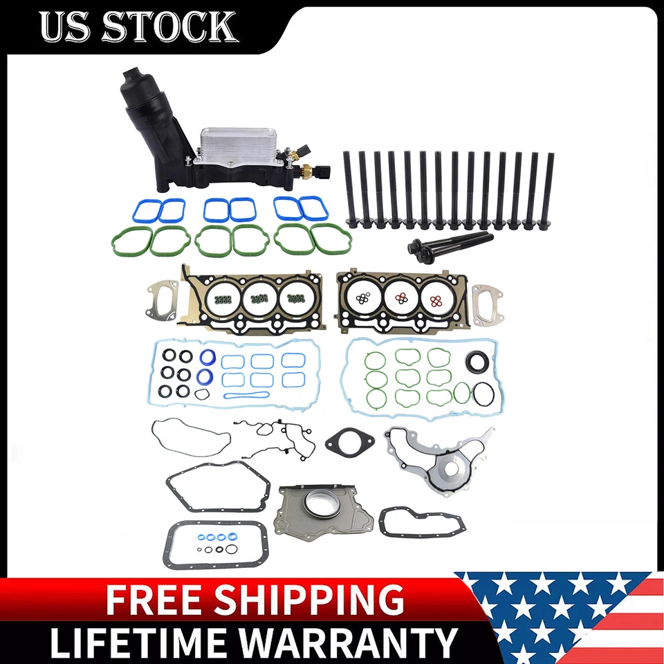 Juego completo de juntas + adaptador de carcasa de filtro de aceite con enfriador para Chrysler Dodge Jeep 3,6 L Foto 3 de 4