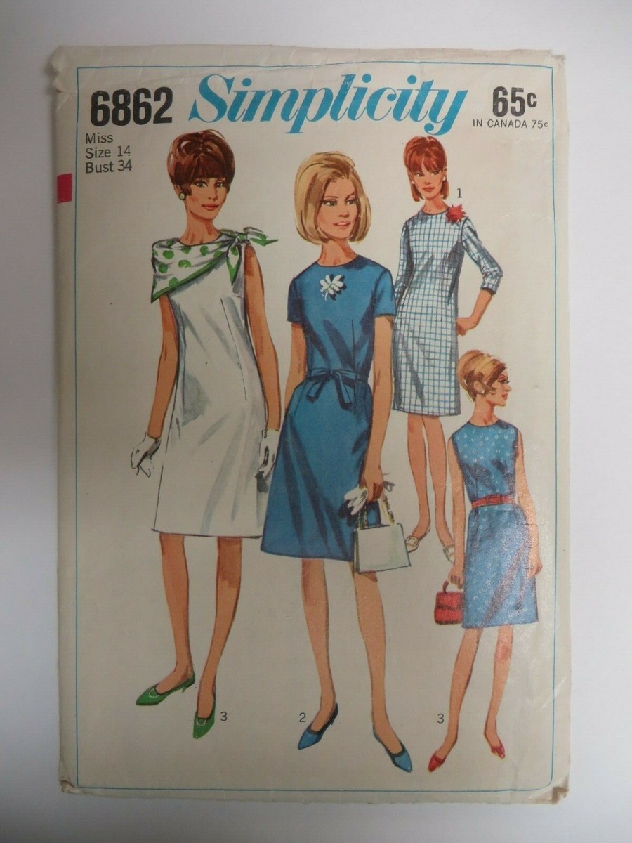 Vintage 60's Simplicity 6862 A-LINE DRESS w/ BACK ZIP Sewing