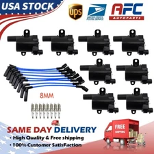 Set of 8 Round Ignition Coil Pack UF262 with Spark Plug and Wire For Chevy GMC