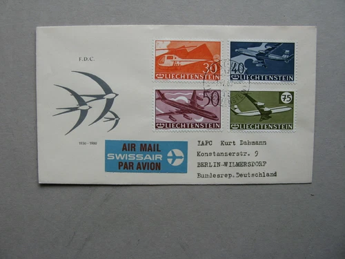 LIECHTENSTEIN, cover FDC to Germany 1960, aviation helicopter aeroplane