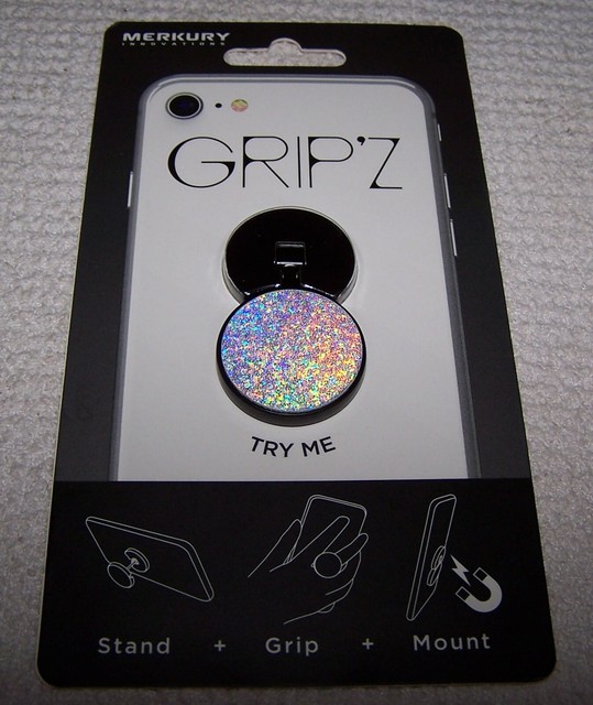 Merkury GRIP'Z UltraSlim Metal Phone Grip & Stand SILVER SPARKLE/BLACK