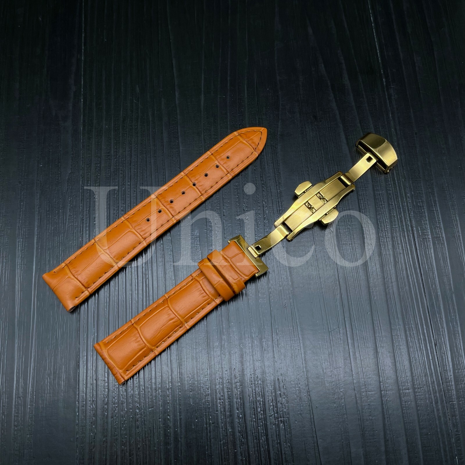 1224mm Genuine Leather Butterfly Clasp Buckle Watch Band Strap