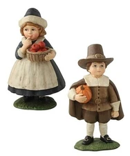 Bethany Lowe 2-Pc Thanksgiving Pilgrim Children Figurines  ~~ FREE SHIPPING ~~  