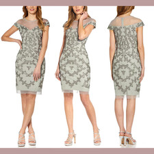 NWT $199 Adrianna Papell [ 8 ] Sequined Beaded Sheath Dress in Frosted Sage S309