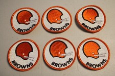 Lot of 6 Early CLEVELAND BROWNS FOOTBALL Embroidered LOGO PATCHES, 1970s, 3"