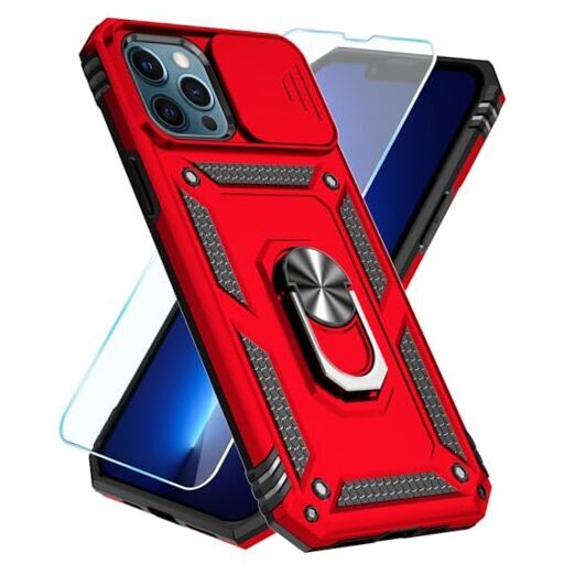 SunStory for iPhone 13 Pro Max Case with HD Screen Protector & Slide Camera Red