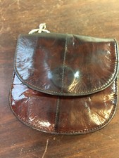 Vintage Eel Skin Coin Purse, Snap 3 1/2" Brown, Korea