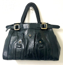 Tarah Smith Black Patent Leather Large Shoulder Bag Tote Braided Handles Nice