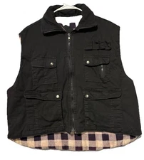 Ozark Trail Vest Men L Black Tactical Hunting Shooting Cargo Utility Plaid LIned