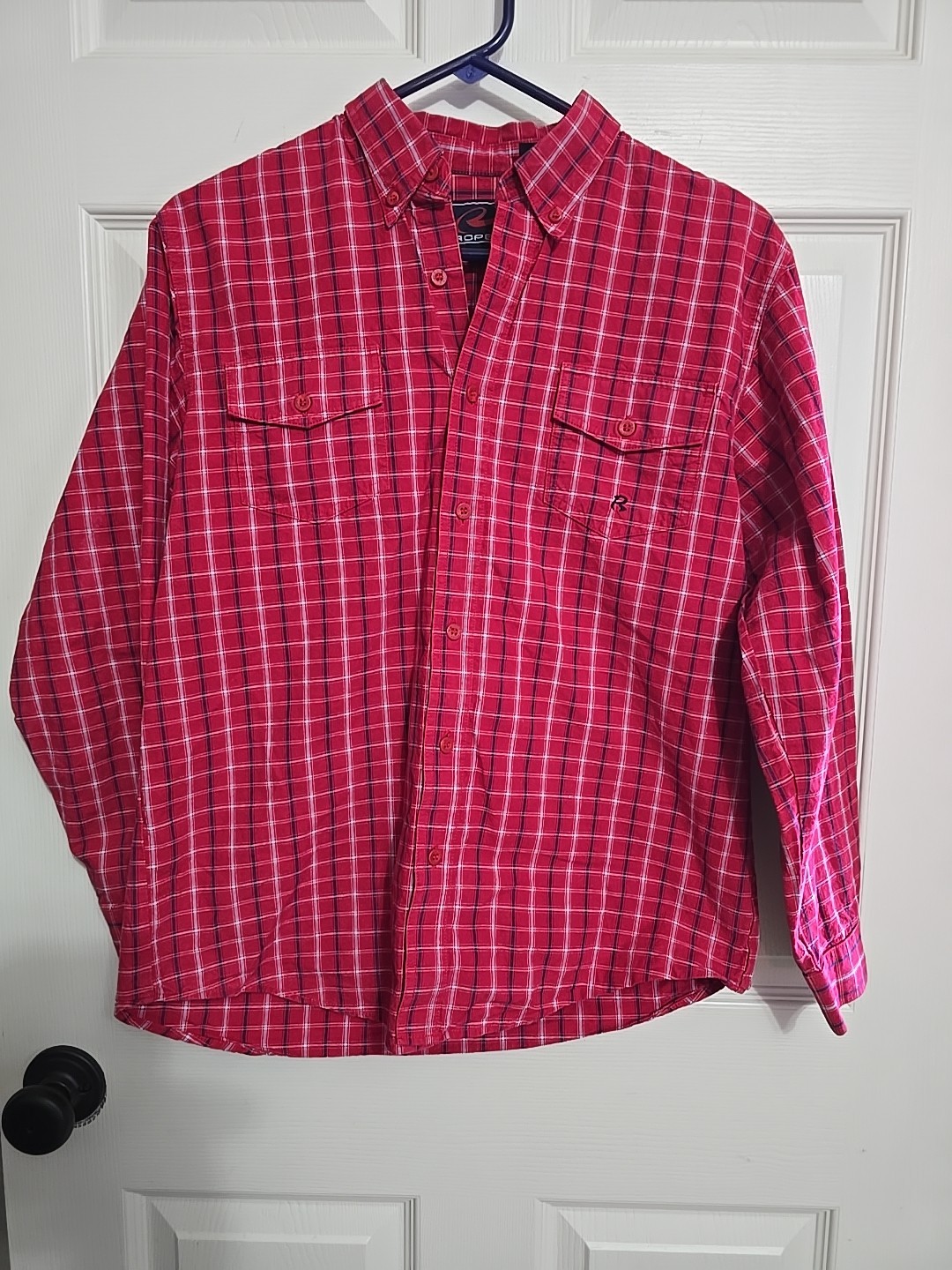 Roper Red Checkered Boys Button Down Shirt Size Large XL (14-16) Western Rodeo