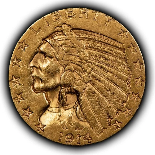 1914-D G$5 Indian Head Gold Half Eagle - Luster - AU - SKU-G5398