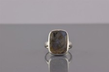 Sterling Silver 18mm Framed Faceted Labradorite Band Ring 925 Sz: 6