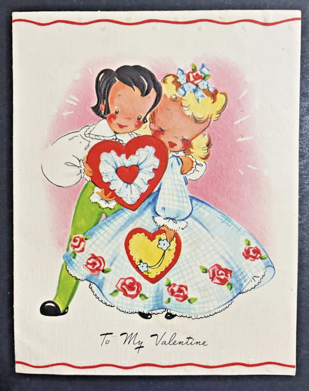 VTG Valentine card sweetheart couple 1940s-50s A-meri-card embossed Preowned