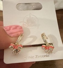 Disney Parks Cubic Zirconia Mickey Mouse Gold Color with Pink Earrings NEW