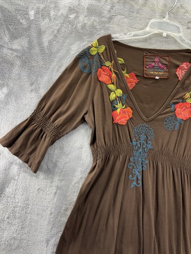 JW Johnny Was Embroidered 3/4 Sleeve V-Neck Adult Large Dress Floral Flowing - Picture 4 of 18