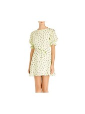 FAITHTHE BRAND Womens Green Tie Elbow Sleeve Crew Neck Short Fit + Flare Dress 4