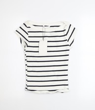 T-shirt donna Zara bianca a righe collo barca manica corta cotone taglia M