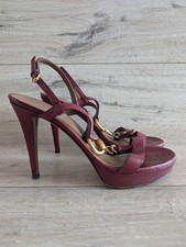 Vintage GUCCI Horsebit Platform Sandals Burgundy Leather Heels IT 40 / US 9.5