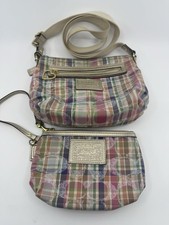 Coach Poppy Daisy Glam Signature C Madras Pastel Plaid Crossbody Bag & Wristlet