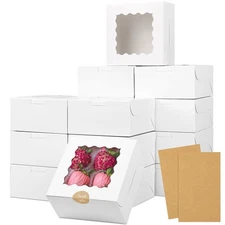 30pcs Cookie Boxes, 6x6x3 Inches Bakery Box with Window, White Treat Containe...