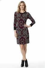 Tory Burch Women’s Silk Dress Size M Black Burgundy 3/4 Sleeves Party Cocktail