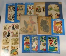 LOT OF 14 Pcs Vintage 50s-60s Decals Meyercord Fish People Flamingo Swans Unused
