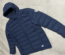 New Balance Puffer Jacket Mens L Hooded Blue Quilted Zip Water Wind Resistan