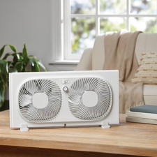 9 inch 3-Speed Reversible Twin Window Fan with Remote Control, White