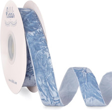 Dusty Blue Velvet Ribbon 1 Inches Luxury Crinkled Blue Christmas Ribbon for Gift